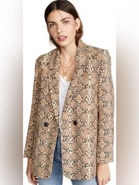 Anine Bing Madeline Blazer Tan and Brown Snakeskin Python Print Size M